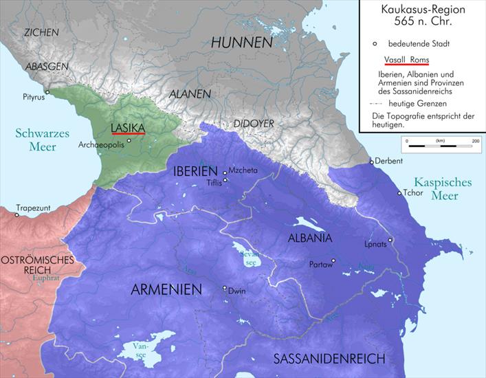 Gruzja st, mapy - Caucasus_565_map_de_alt. Królestwo Lazyka w 565 r.n.e1.png