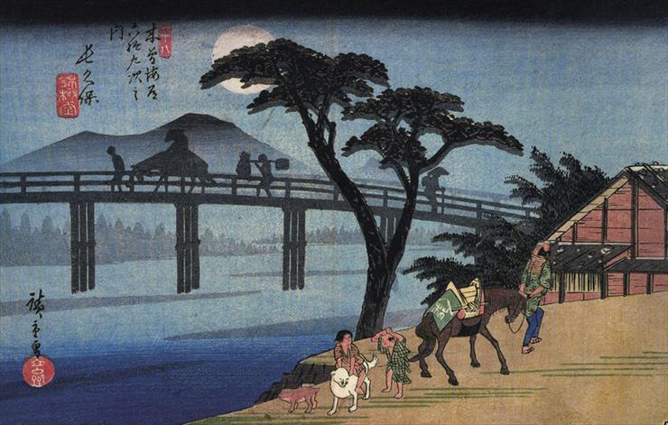 Japonskie drzeworyty - Hiroshige_Man_on_horseback_crossing_a_bridge.jpg