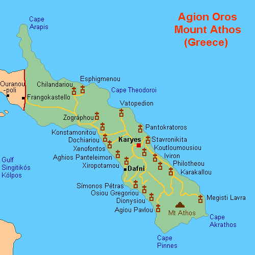 Krainy historyczn... - Karta_Athos. Mapa Półwyspu Athos południwo-wschodnia wypustka Półwyspu Chalkidiki.PNG