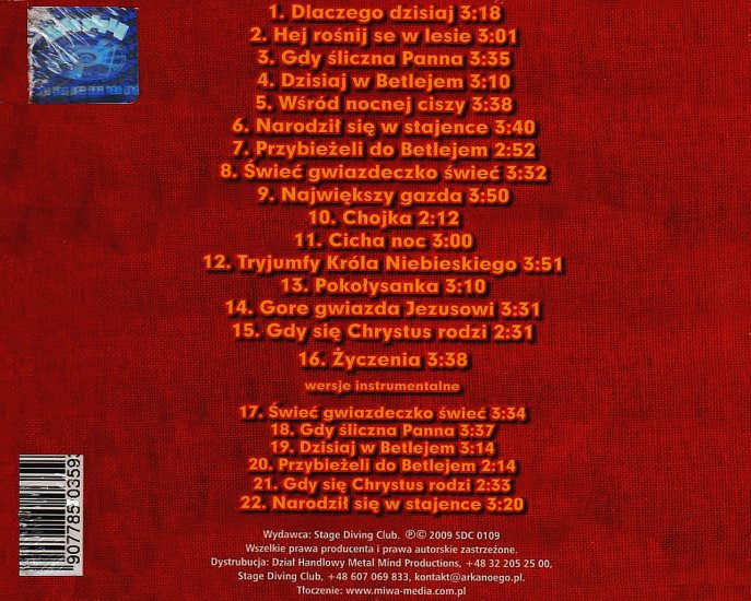   Arka Noego - Dla małych i dużych. Discography 1999 - 2011 - Arka Noego - 2009 Kolędy -Back 1280-10241.jpg