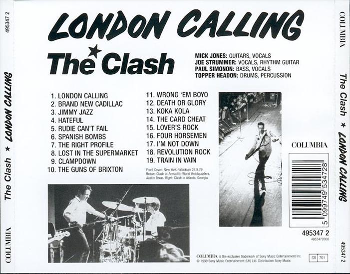 1979 The Clash- London Calling - LONDON CALLING The Clash - Rear cover.jpg